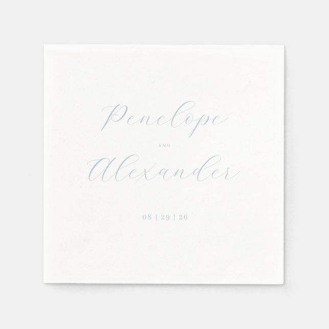 Elegant Sky Blue Calligraphy Napkin (Front)