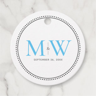 Elegant Sky Blue Couple's Monogram Wedding Favour Tags