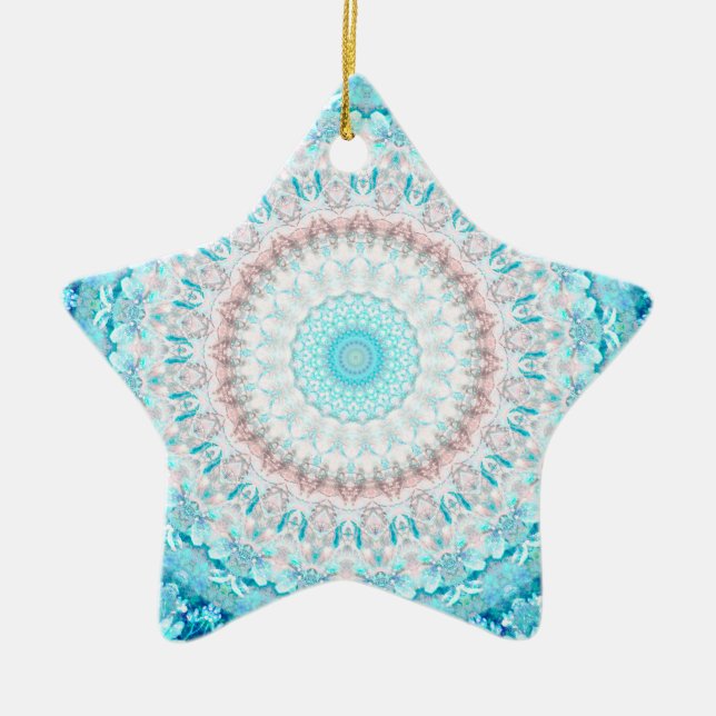 Elegant Sky Blue Crystal Mandala      Ceramic Ornament (Front)