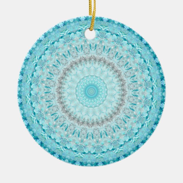 Elegant Sky Blue Crystal Mandala    Ceramic Ornament (Front)