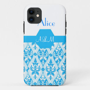 Elegant sky blue damask iPhone 11 case