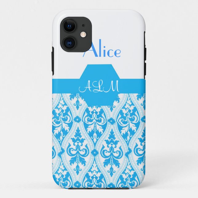Elegant sky blue damask Case-Mate iPhone case (Back)