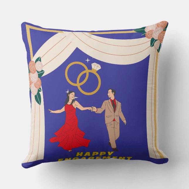Elegant Sky Blue Engagement Throw Pillow, Cushion (Back)
