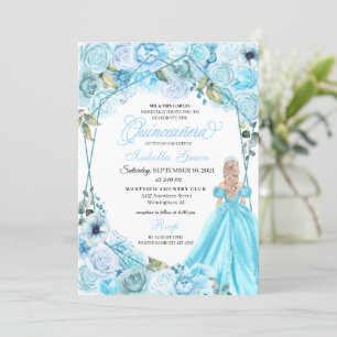 Elegant Sky Blue Floral Quinceanera Invitation