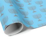 Elegant Sky Blue | Hanukkah | MENORAH Wrapping Paper<br><div class="desc">Elegant sky blue MENORAH Wrapping Paper,  showing with faux silver grey menorah in a tiled pattern. This is a minimalist,  simple,  elegant design,  especially suitable for Hanukkah giftwrap or crafts.</div>