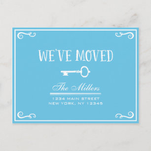 Elegant Sky Blue Key Moving Announcement Postcard