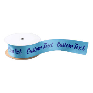 Elegant Sky Blue & Navy Blue Script Text Template Satin Ribbon