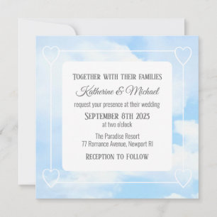 Elegant Sky Blue Outdoor Modern White Wedding Invitation