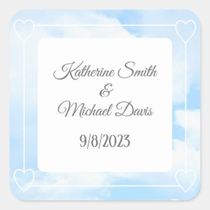 Elegant Sky Blue Outdoor Modern White Wedding Square Sticker
