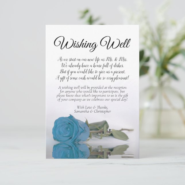 Elegant Sky Blue Rose Wedding Wishing Well Poem Enclosure Card (Standing Front)
