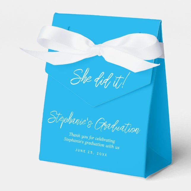 Elegant Sky Blue She Did It Graduation Party  Favour Box (Front Side)