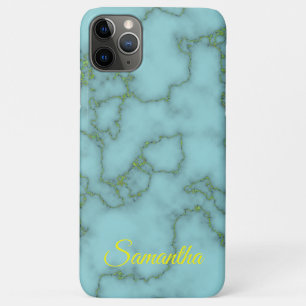 Elegant Sky Blue with Gold Marble & custom Name iPhone 11 Pro Max Case