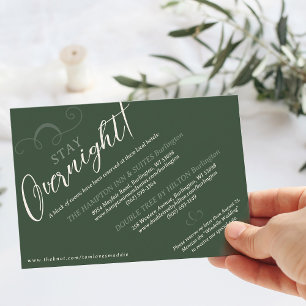 Elegant Slant Script Dark Green Wedding Hotel Stay Enclosure Card