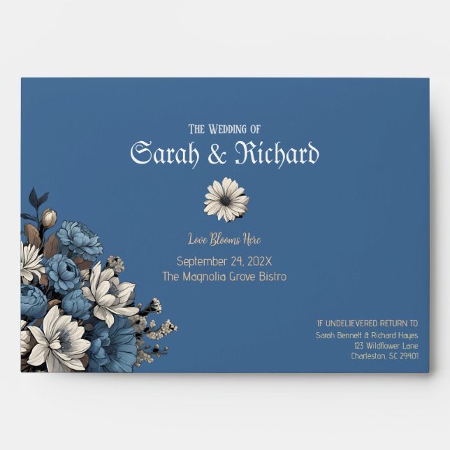 Elegant Slate Blue Floral Wedding | Navy Wedding Envelope (Front)