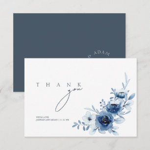 Elegant Slate Blue Floral Wedding Thank You Card