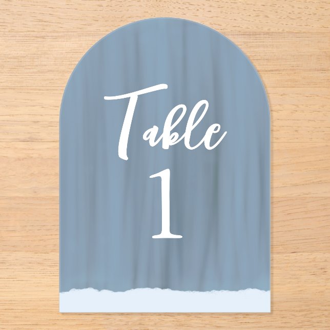 Elegant Slate Blue Painted Wedding Table Number (Front)