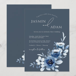 Elegant Slate Blue Rose Wedding Invitation