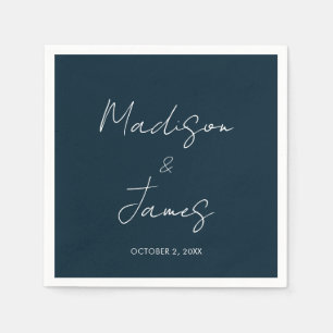 Elegant Slate Blue Script Minimalist Wedding Napkin