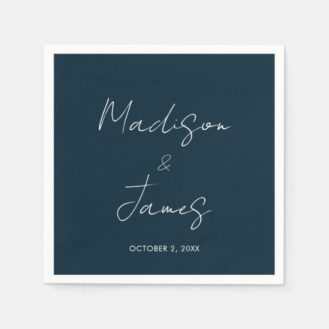 Elegant Slate Blue Script Minimalist Wedding Napkin (Front)