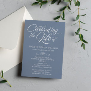 Elegant Slate Blue & White Celebration of Life Invitation