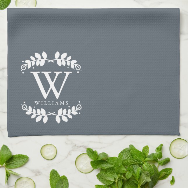 Elegant Slate Grey Family Monogram Tea Towel (Folded)