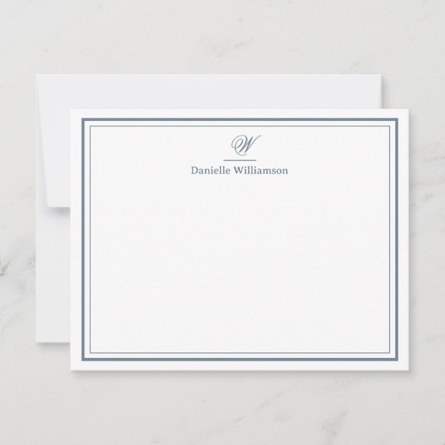 Elegant Slate Grey Monogram Double Border White Card (Front)