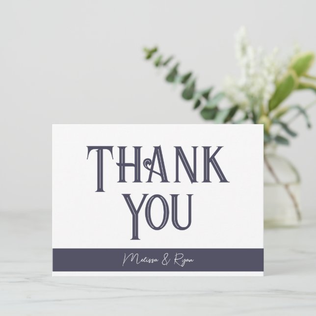 Elegant Slate Grey Retro Font Signature Thank You Card (Standing Front)