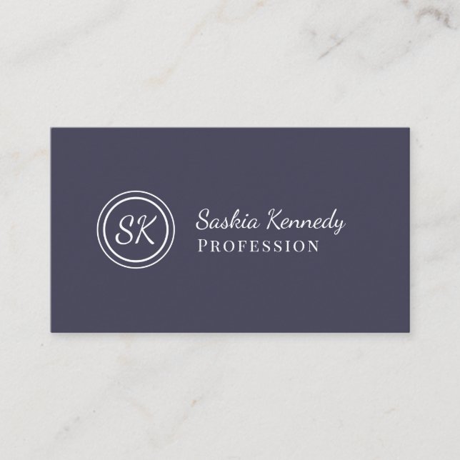 Elegant Slate Grey Script Professional Monogram Business Card (Front)