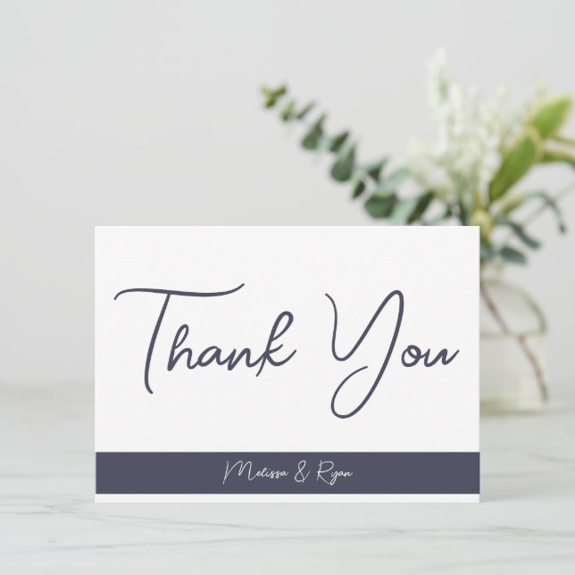 Elegant Slate Grey Script Signature Thank You Card (Standing Front)
