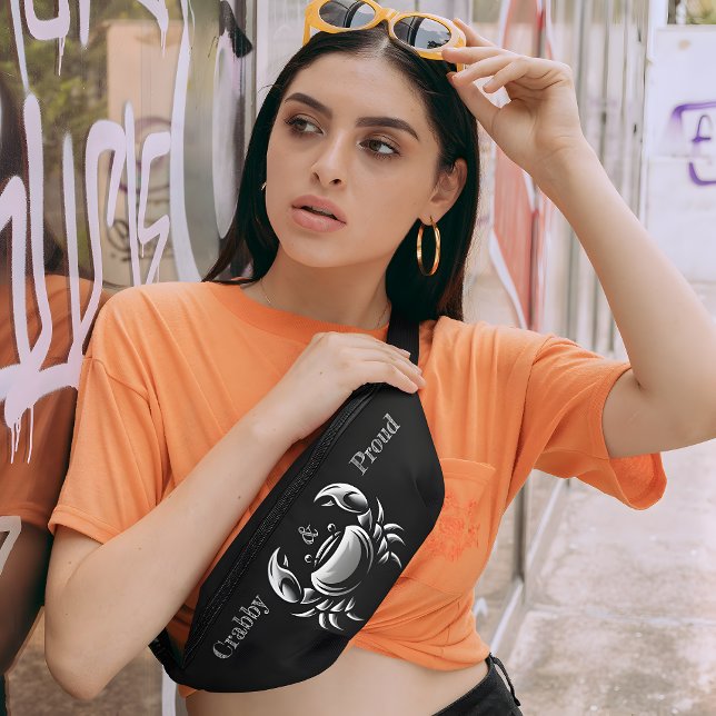 Elegant, Sleek Crab Logo 'Crabby & Proud' Black Bum Bags (Creator Uploaded)