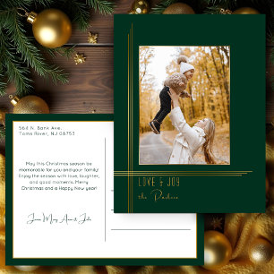 Elegant Sleek Green/Gold Modern Deco Style Photo Holiday Postcard