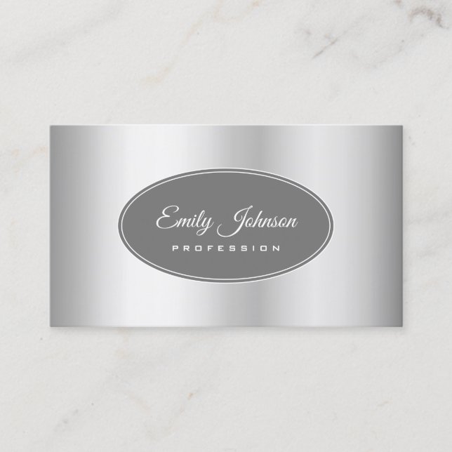 Elegant Sleek Silver Stylish Grey Circle Frame Business Card (Front)