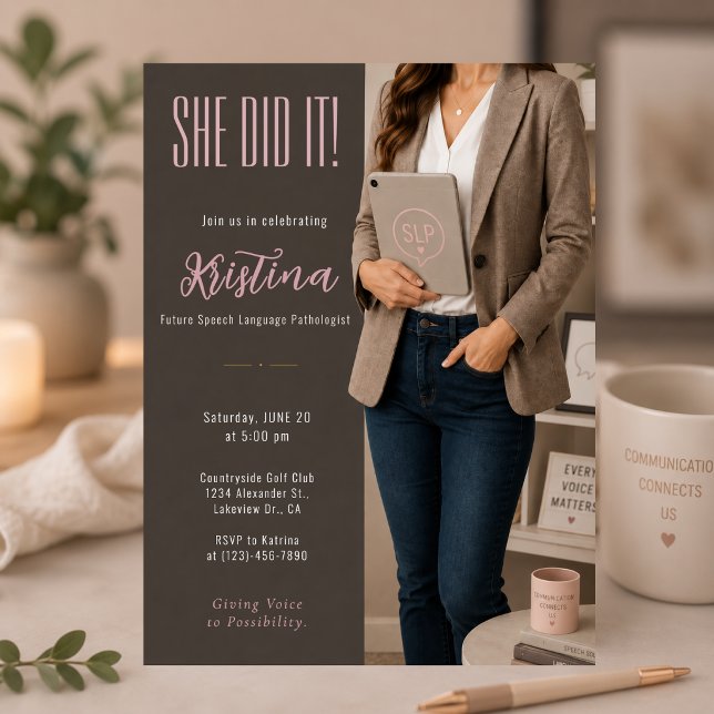 Elegant SLP Graduation Invitation (Elegant SLP graduation invitation with modern therapist aesthetic and soft neutral styling)