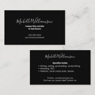 Elegant Small Business Owner 2 Sided Black White Business Card