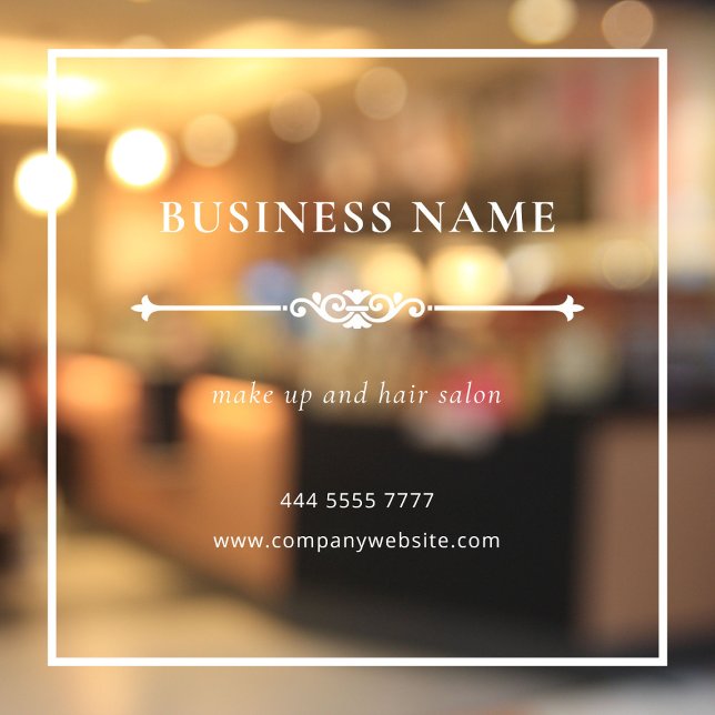 Elegant Small Business Salon Name White Frame (Simple Business White Antique vintage window cling
)