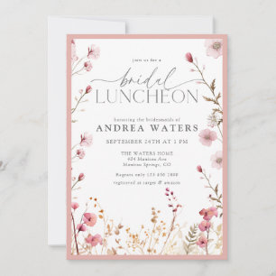 Elegant Small Pink Flowers Bridal Luncheon Invitat Invitation