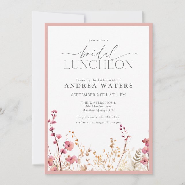 Elegant Small Pink Flowers Bridal Luncheon Invitat Invitation (Front)