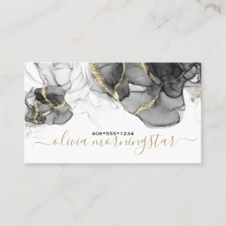 Elegant Smoky Black Gold Accent Alcohol Ink Business Card