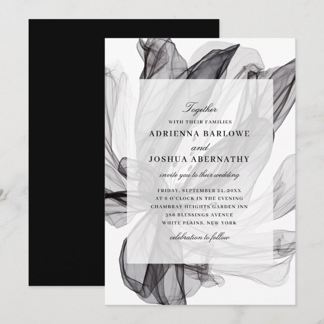 Elegant Smoky Floral Black and White Wedding  Invitation (Front/Back)