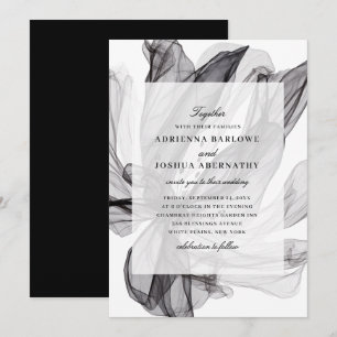 Elegant Smoky Floral Black and White Wedding  Invitation