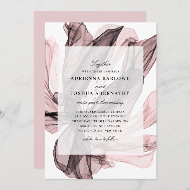 Elegant Smoky Floral Dusty Pink Wedding Invitation (Front/Back)