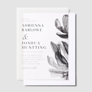 Elegant Smoky Flowers Side Text Black Wedding Vellum Invitations