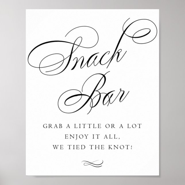 Elegant Snack Bar Black Calligraphy | Chic Table Poster (Front)