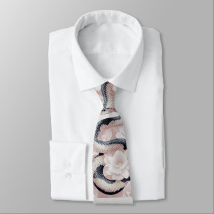 Elegant Snake Coiled Amidst Soft Blooming Flowers Tie