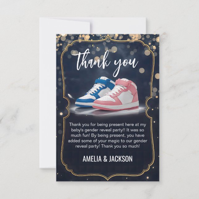 Elegant Sneaker Ball: A Gender Reveal Celebration Thank You Card (Front)