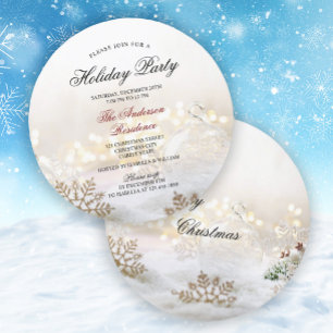 Elegant Snow and Baubles Christmas Holiday Invitation