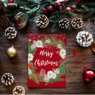 Elegant Snow Flakes Foliage Wreath Christmas Holiday Card