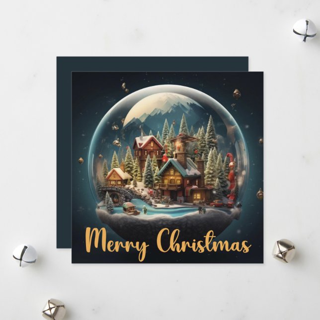 Elegant Snow Globe Holiday Card (Front/Back In Situ)