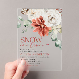 Elegant Snow in Love Winter Red Bridal Shower Acrylic Invitations