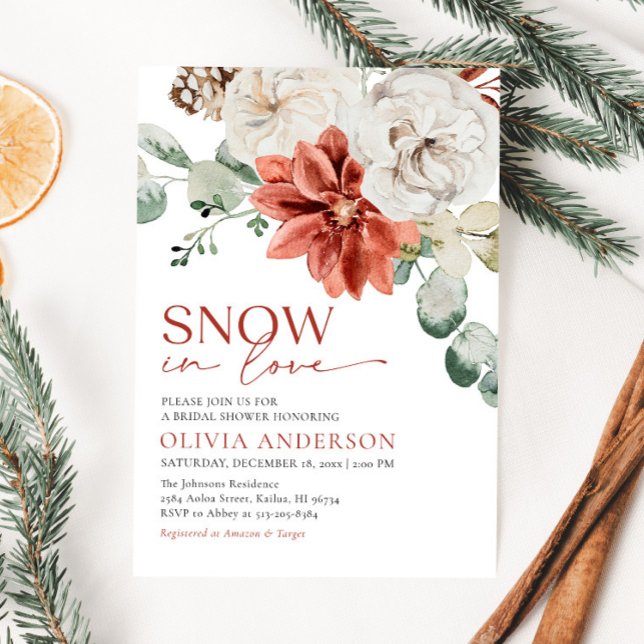 Elegant Snow in Love Winter Red Bridal Shower Invitation (Creator Uploaded)